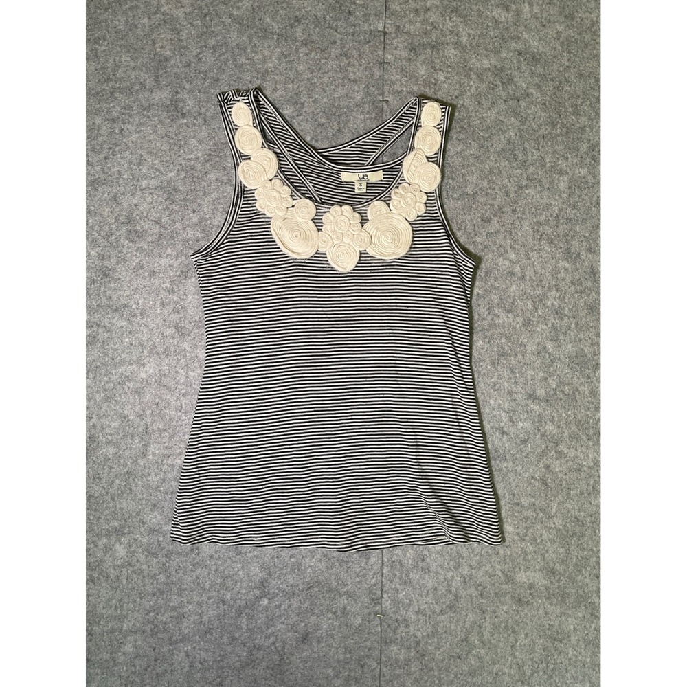 Ya Los Angeles Black White Striped Floral Rosette Tank Top Open Back Small
